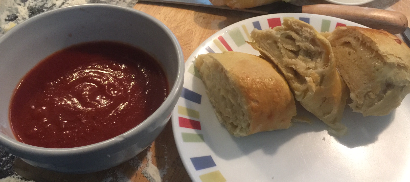 Homemade Cheese Bread and Organic Store Bought Spaghetti Sauce